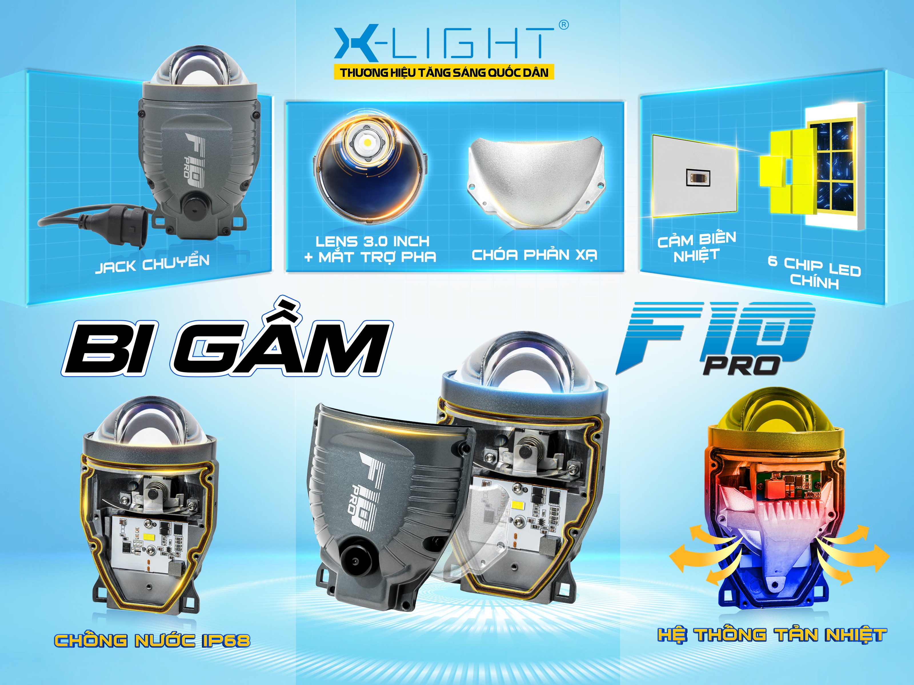 BI GẦM X-LIGHT F10 PRO 3 NHIỆT MÀU BI GẦM X-LIGHT F10 PRO 3 NHIỆT MÀU